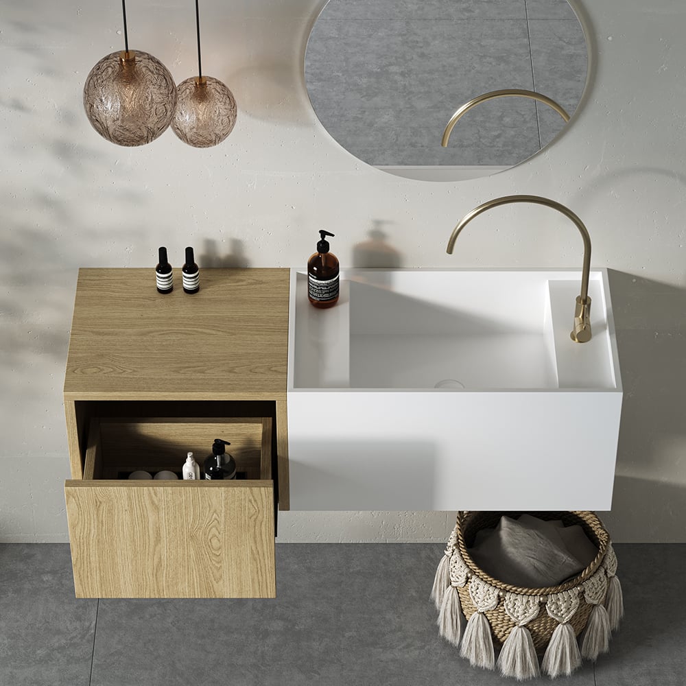HMR - 40" Floating Bathroom Vanity Wall-mounted Single Sink with Cabinet in Light Wood & White
