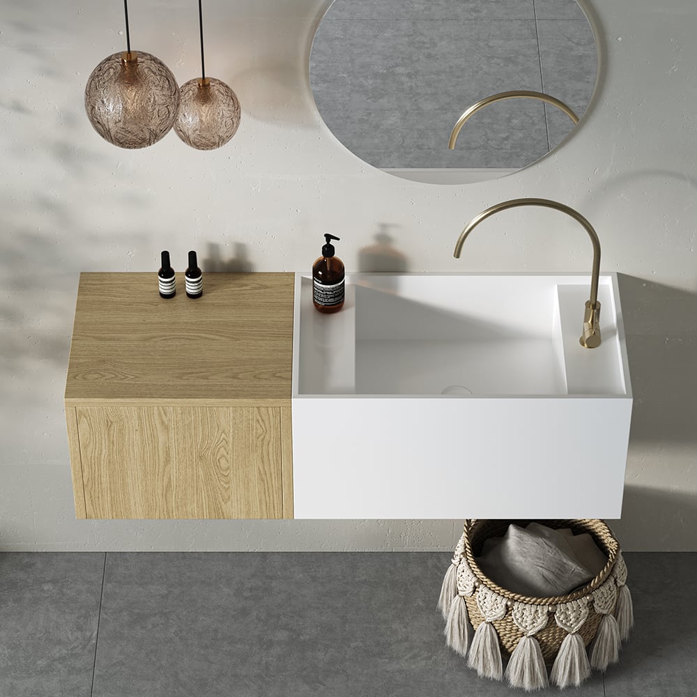 HMR - 40" Floating Bathroom Vanity Wall-mounted Single Sink with Cabinet in Light Wood & White