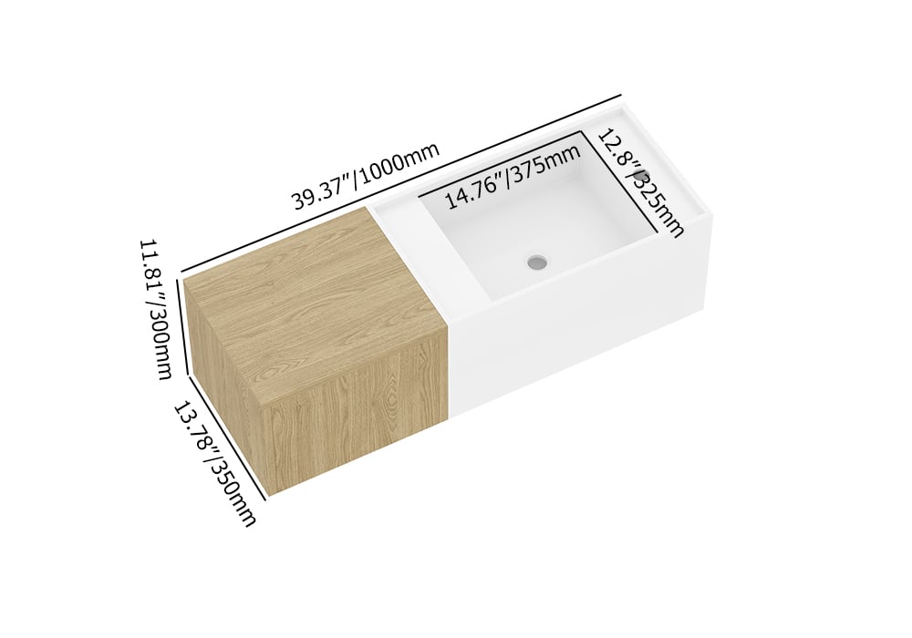 HMR - 40" Floating Bathroom Vanity Wall-mounted Single Sink with Cabinet in Light Wood & White