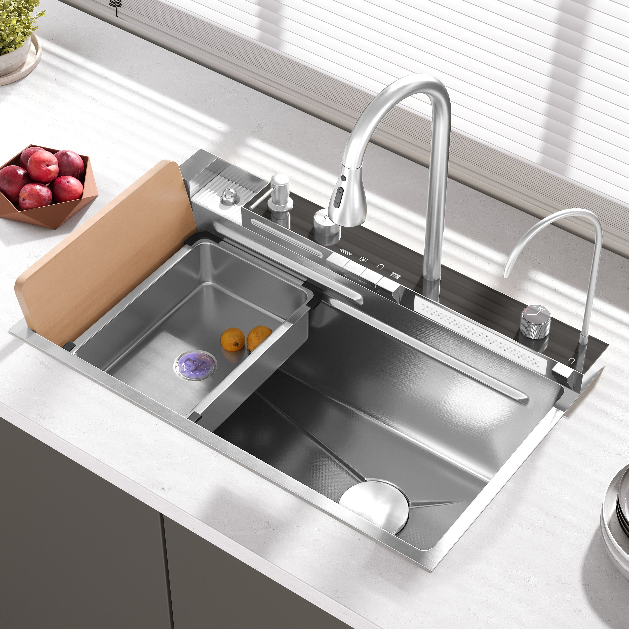 HMR 29" Drop-in Workstation Kitchen Sink with Faucet Single Bowl Stainless Steel - Brushed Nickel