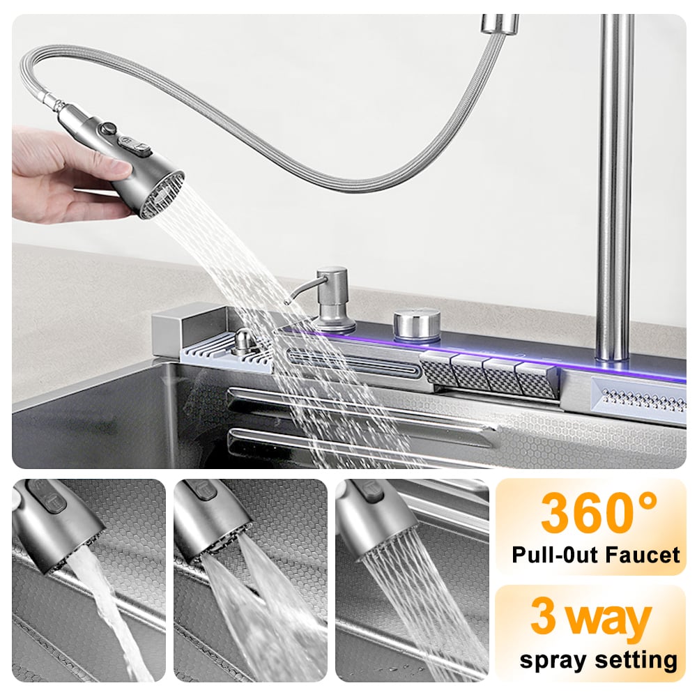 HMR 29" Drop-in Workstation Kitchen Sink with Faucet Single Bowl Stainless Steel - Brushed Nickel