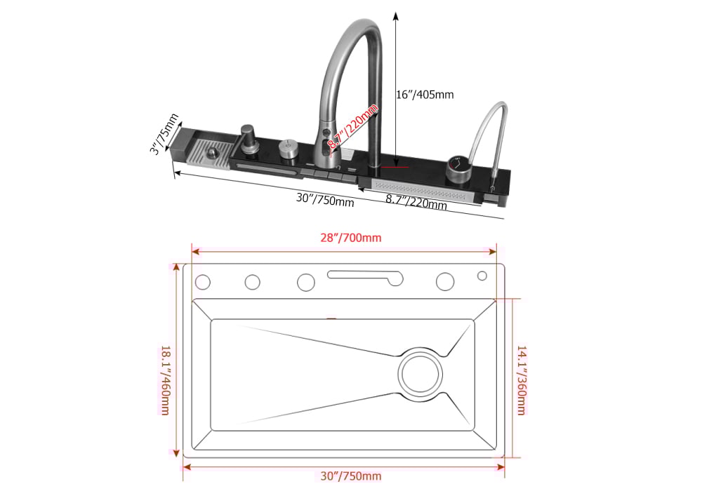 HMR 29" Drop-in Workstation Kitchen Sink with Faucet Single Bowl Stainless Steel - Brushed Nickel