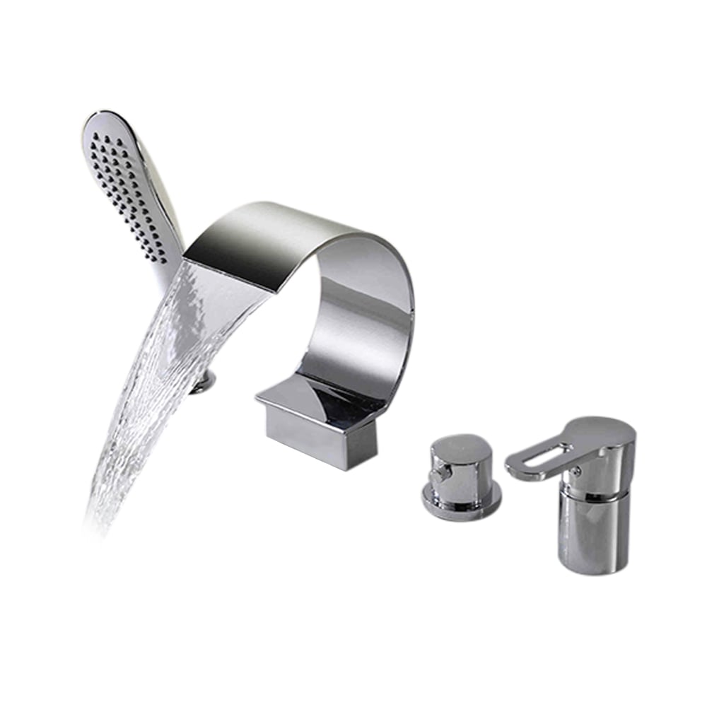 HMR - Deck Mounted Roman Bathtub Faucet with Handshower Solid Brass in Chrome