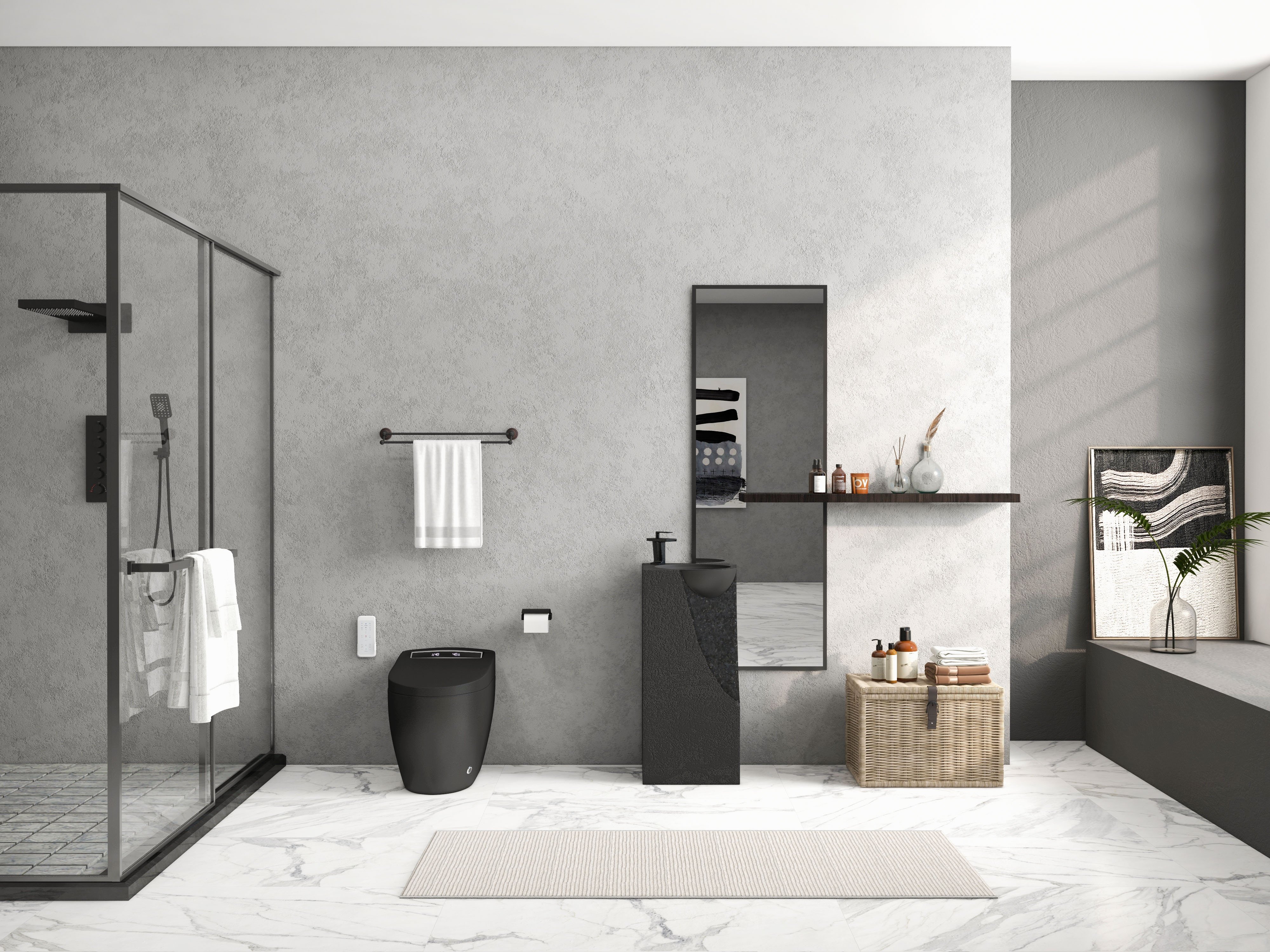 HMR Smart Bidet Toilet with Auto Open/Close Lid - Black, 1.28 GPF
