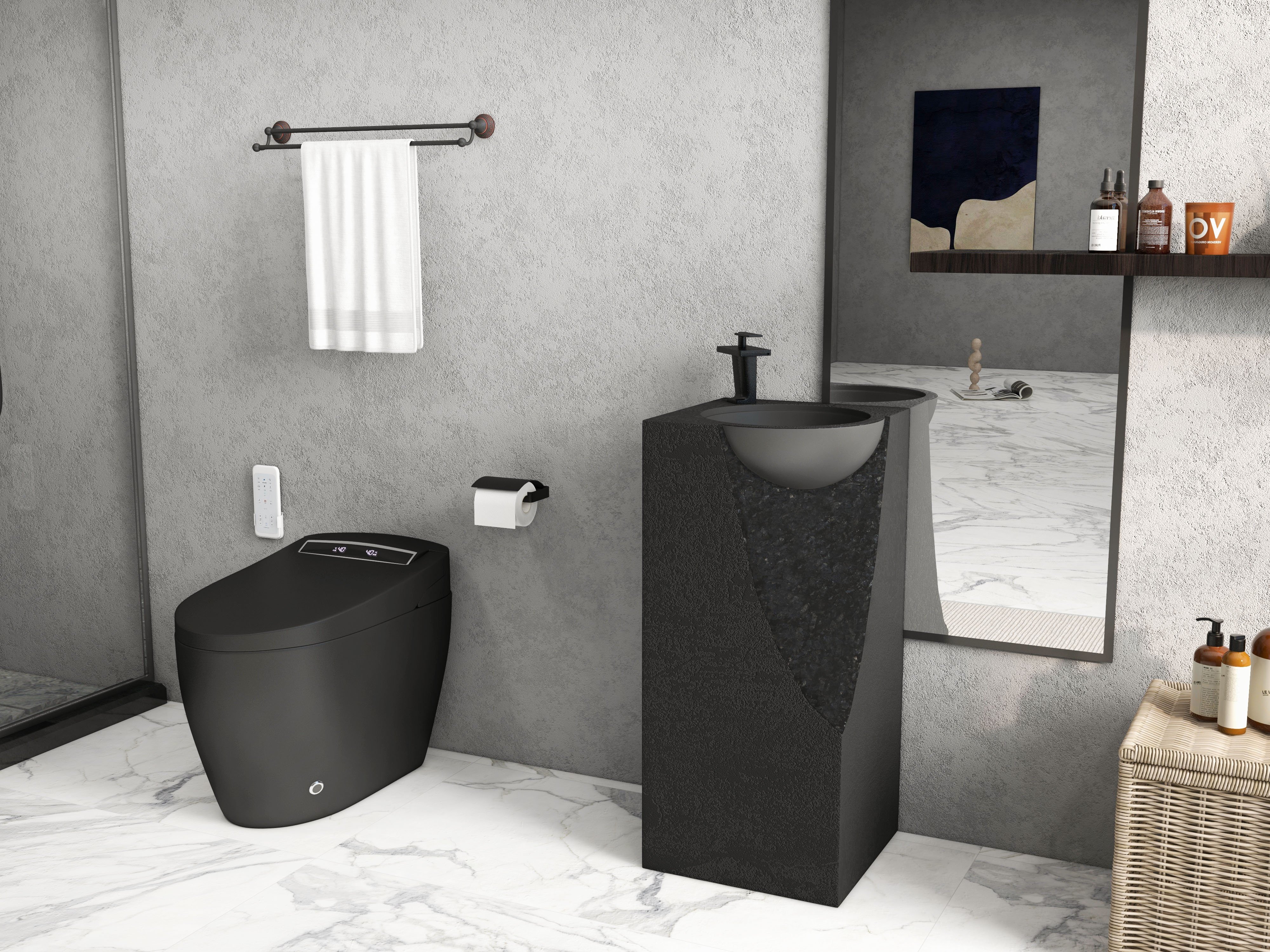 HMR Smart Bidet Toilet with Auto Open/Close Lid - Black, 1.28 GPF