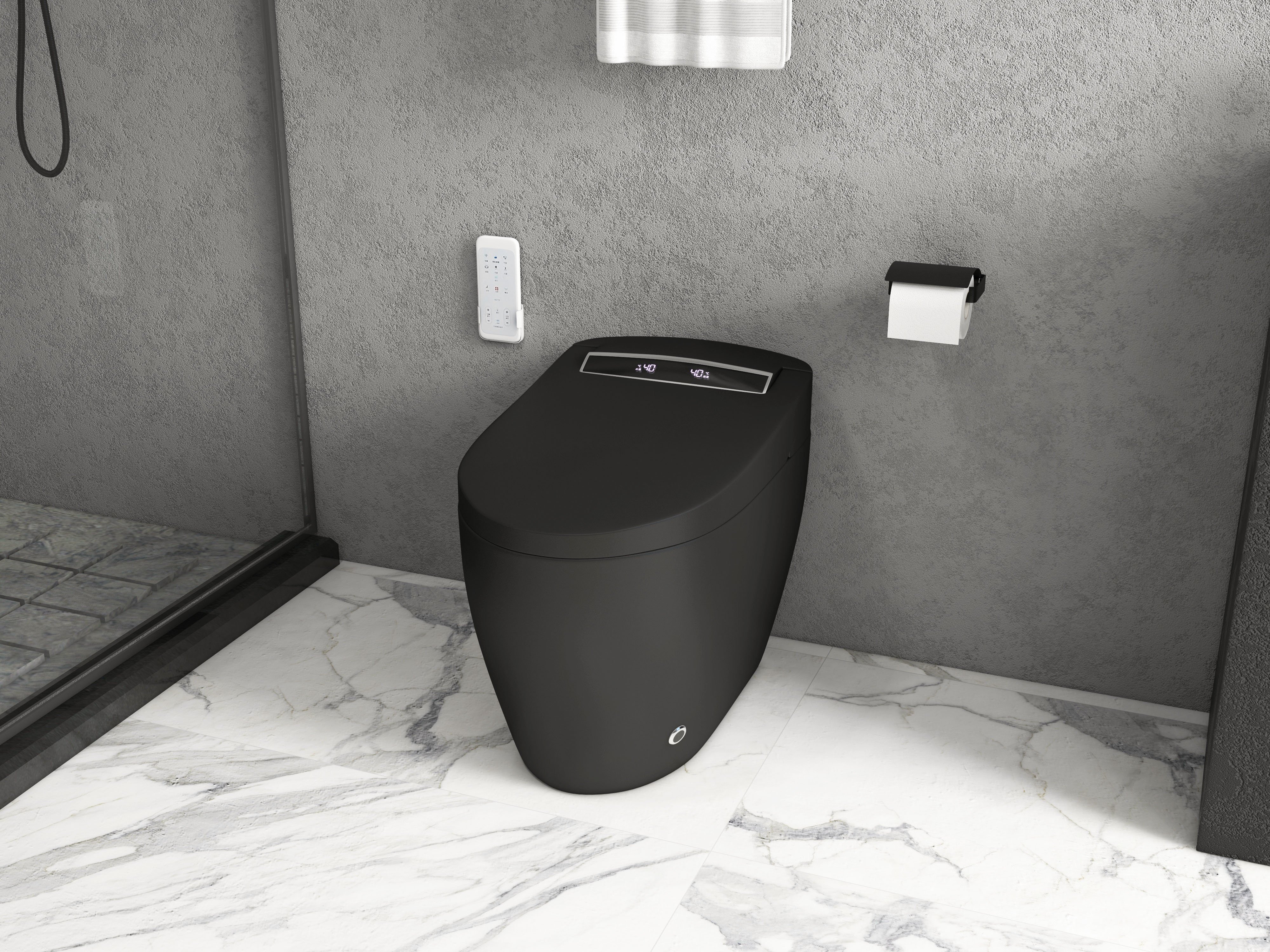 HMR Smart Bidet Toilet with Auto Open/Close Lid - Black, 1.28 GPF
