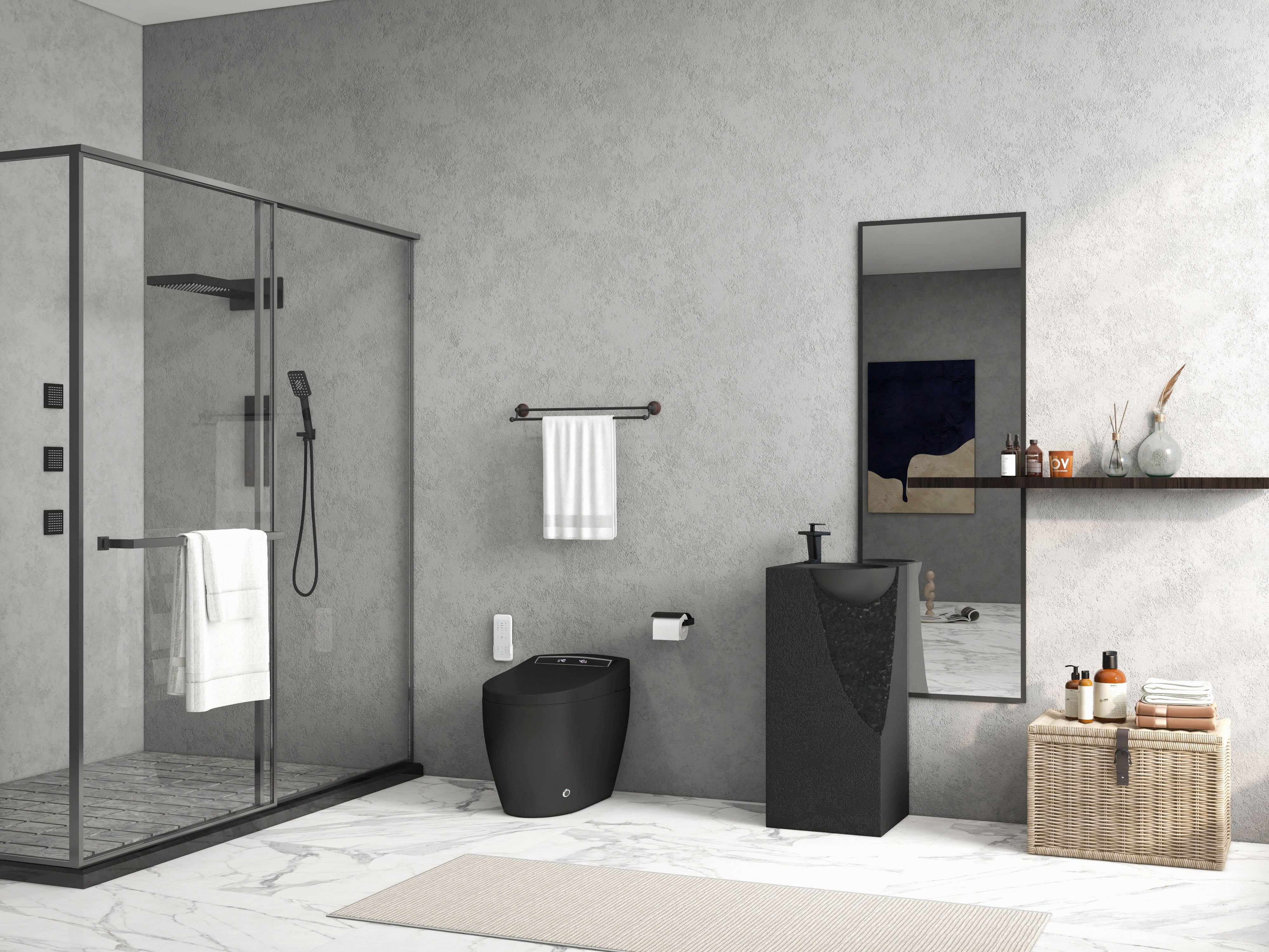 HMR Smart Bidet Toilet with Auto Open/Close Lid - Black, 1.28 GPF
