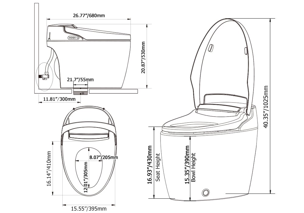 HMR Smart Bidet Toilet with Auto Open/Close Lid - Black, 1.28 GPF