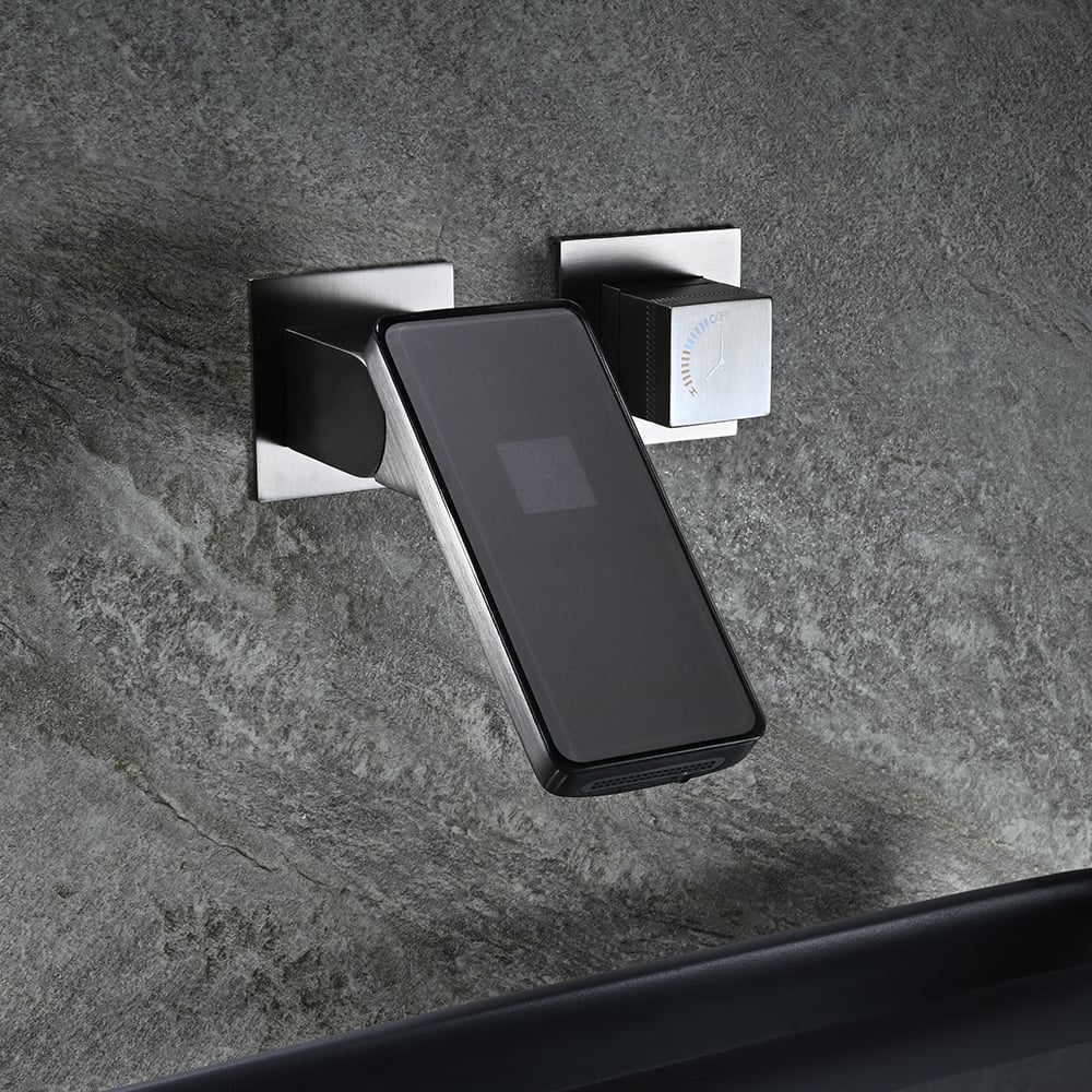 HMR - Led Digital Temperature Display Bathroom Rotating Faucet in Dark Gray