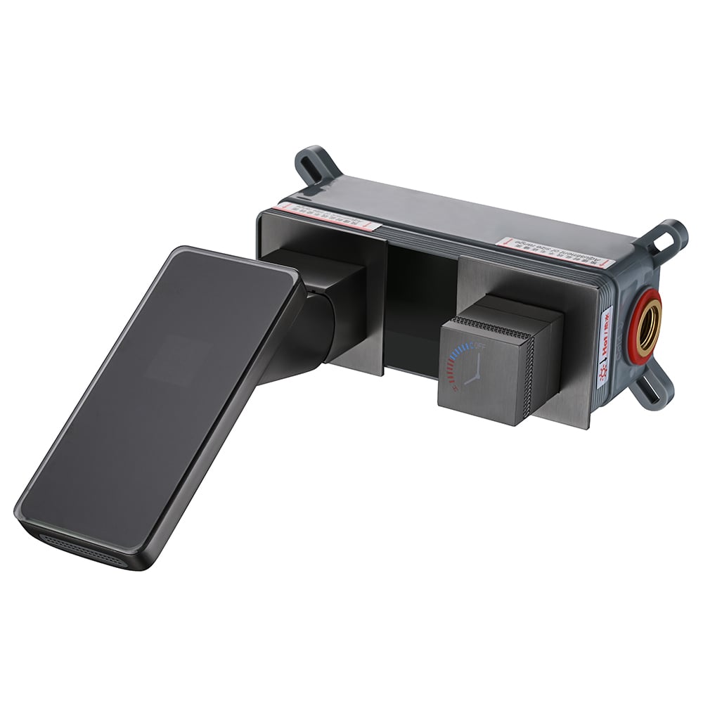 HMR - Led Digital Temperature Display Bathroom Rotating Faucet in Dark Gray