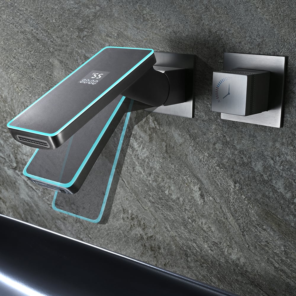 HMR - Led Digital Temperature Display Bathroom Rotating Faucet in Dark Gray