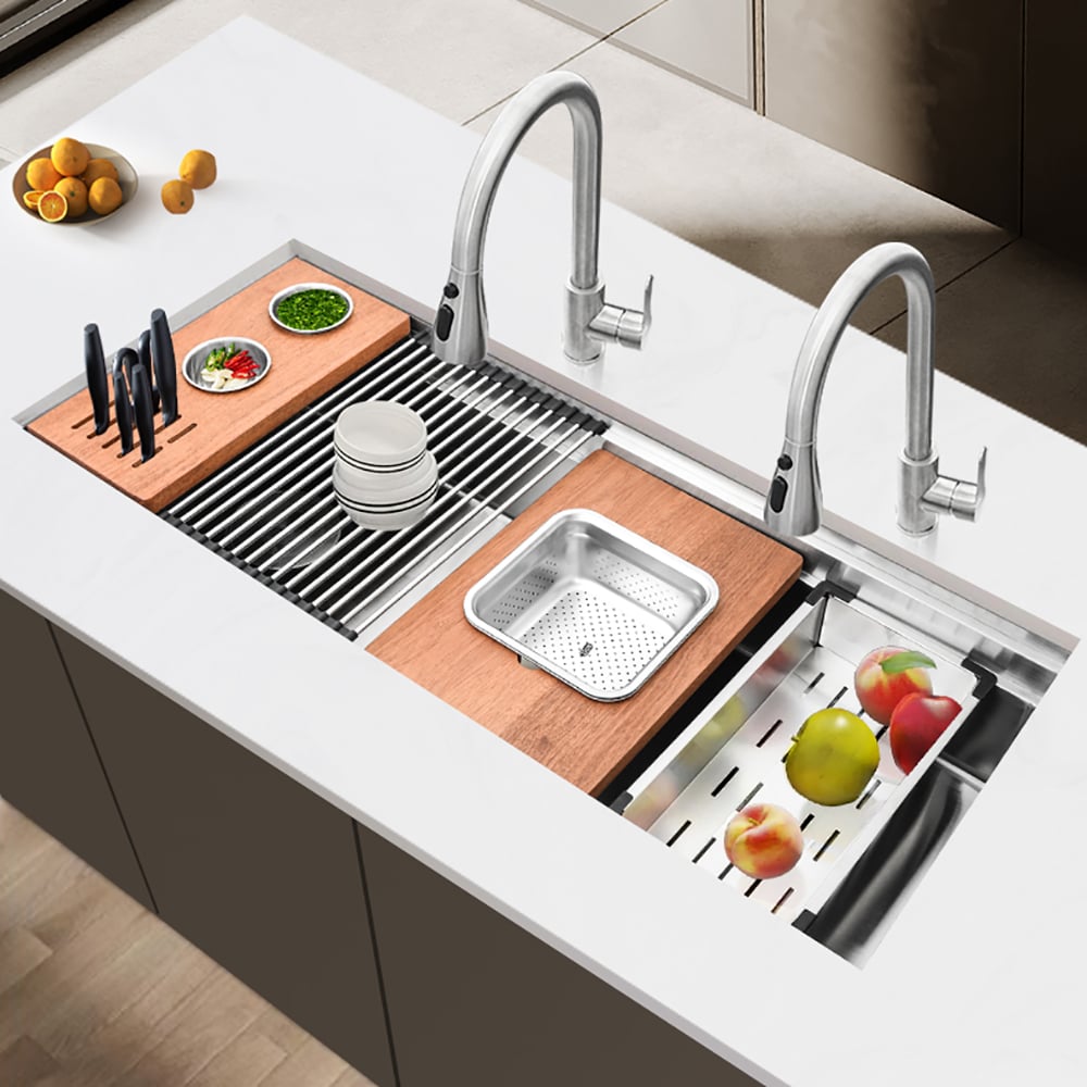 HMR - 43'' Stainless Steel 7 Pcs Kitchen Sink Rectangular Drop-in Single Bowl in Brushed