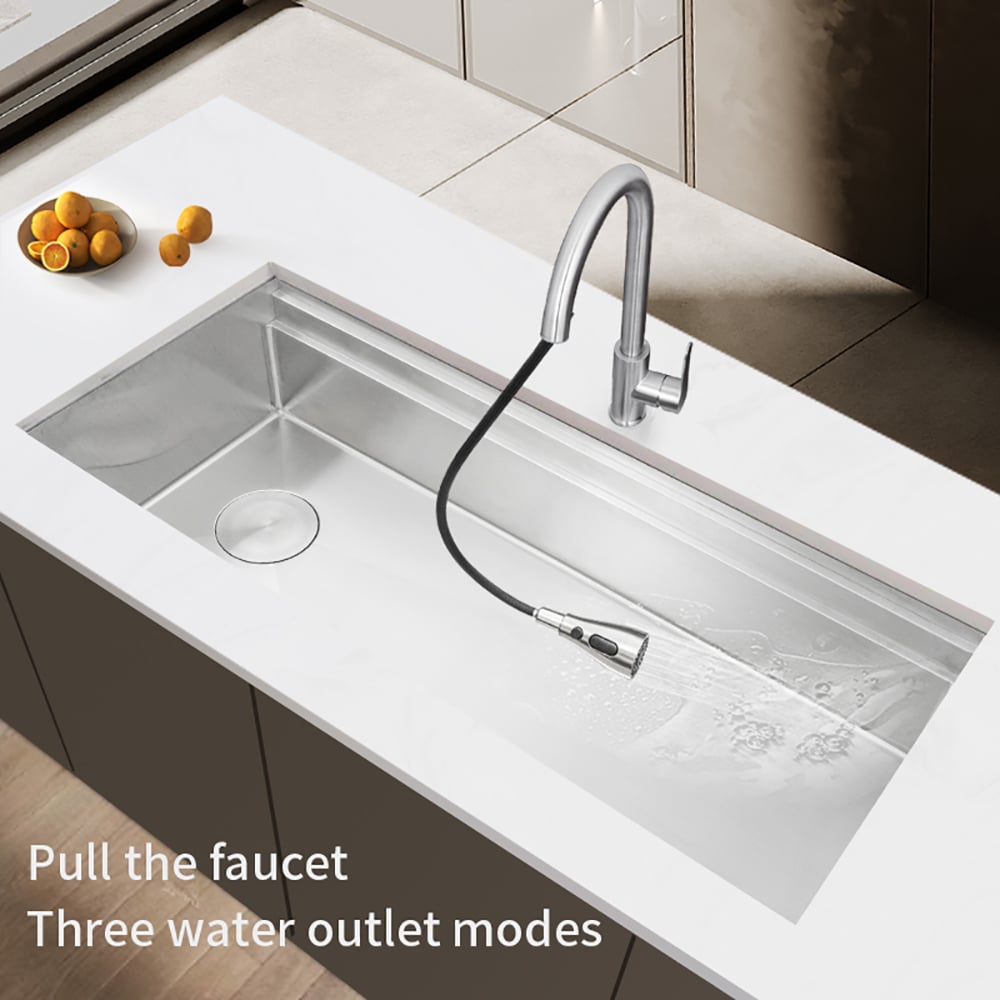 HMR - 43'' Stainless Steel 7 Pcs Kitchen Sink Rectangular Drop-in Single Bowl in Brushed