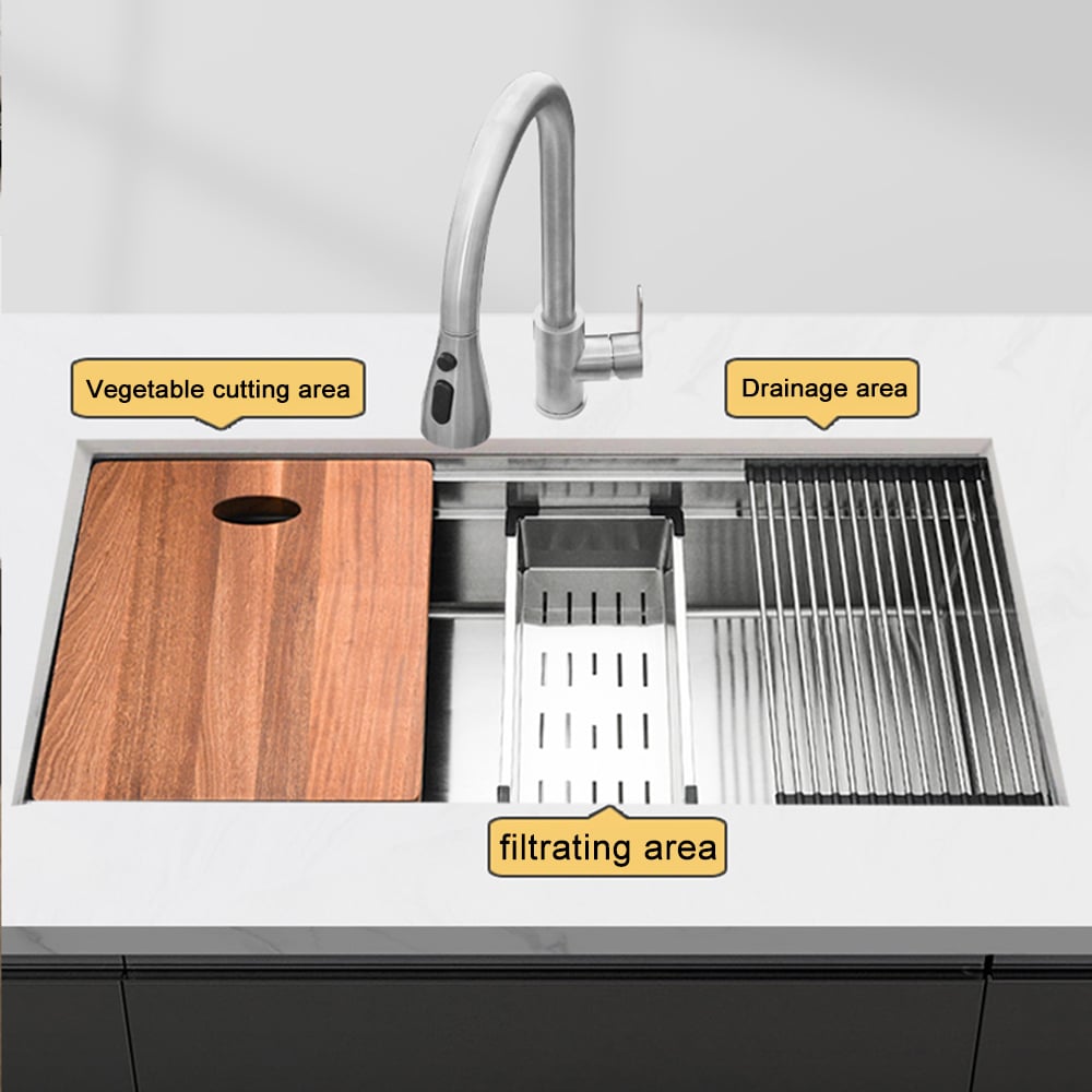 HMR - 43'' Stainless Steel 7 Pcs Kitchen Sink Rectangular Drop-in Single Bowl in Brushed