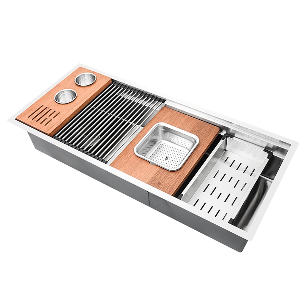 HMR - 43'' Stainless Steel 7 Pcs Kitchen Sink Rectangular Drop-in Single Bowl in Brushed