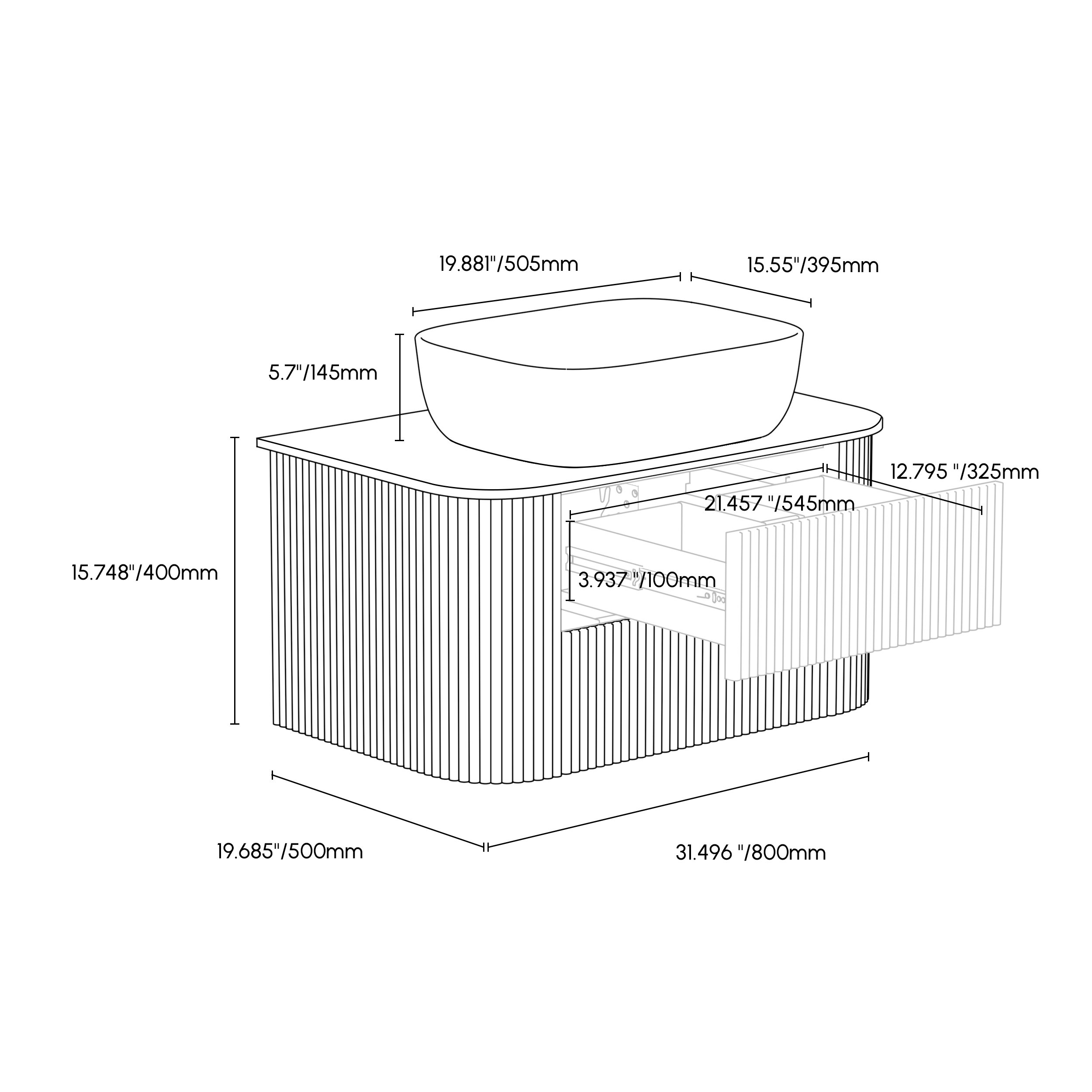 HMR - Bathroom Vanity Set 31.5" Farmhouse Floating Sintered Stone Bathroom Vanity with Sink
