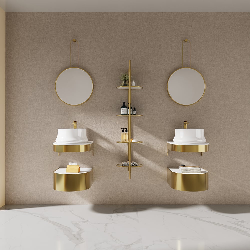 HMR - 18" Modern Luxury Floating Bathroom Vanity Set With Single Sink in Gold & White