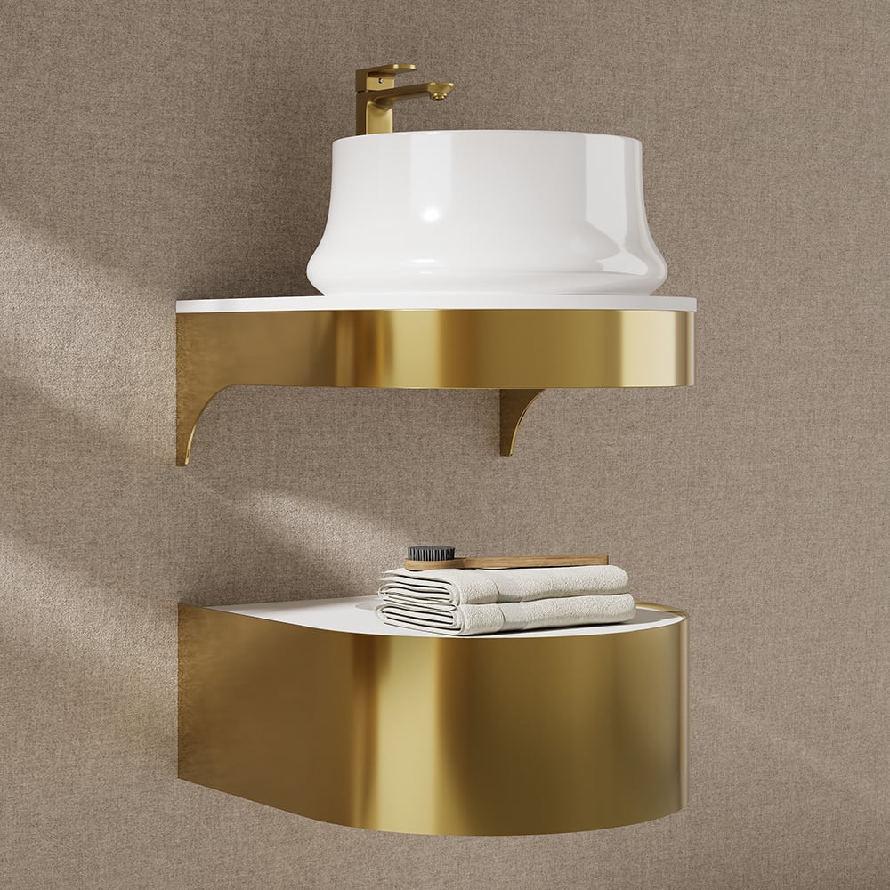 HMR - 18" Modern Luxury Floating Bathroom Vanity Set With Single Sink in Gold & White