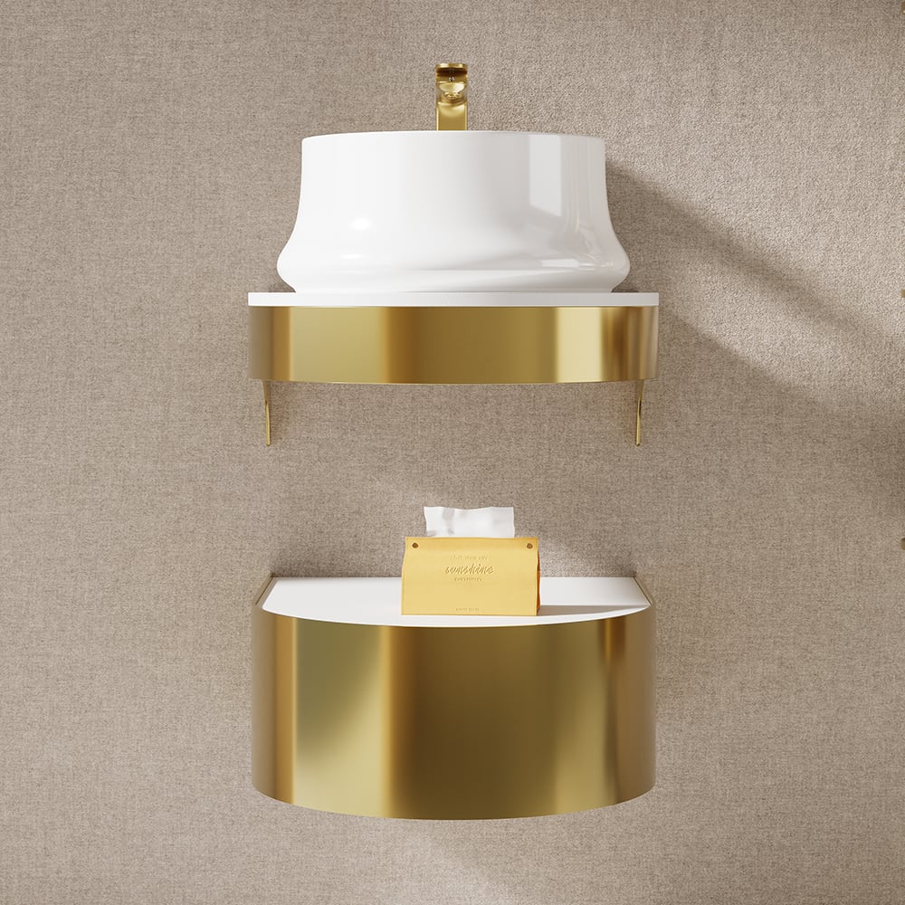 HMR - 18" Modern Luxury Floating Bathroom Vanity Set With Single Sink in Gold & White