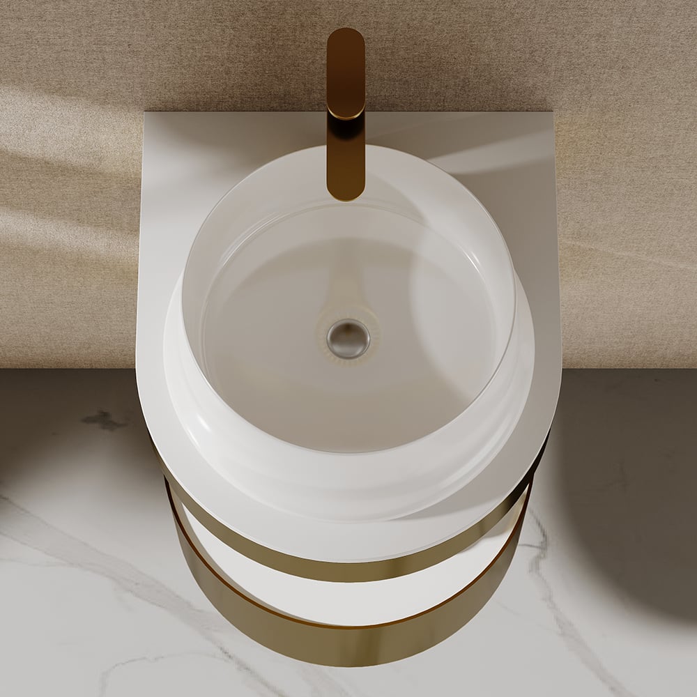 HMR - 18" Modern Luxury Floating Bathroom Vanity Set With Single Sink in Gold & White