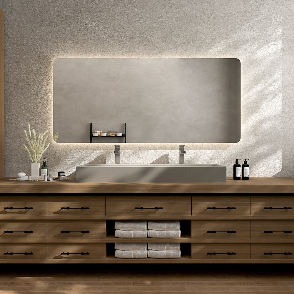 HMR - 48" Concrete Farmhouse Trough Bathroom Sink Cement Rectangular Gray Vessel Sink