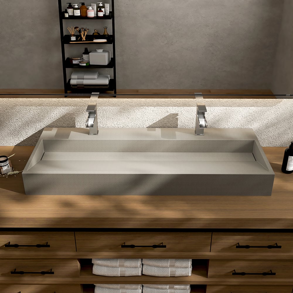 HMR - 48" Concrete Farmhouse Trough Bathroom Sink Cement Rectangular Gray Vessel Sink