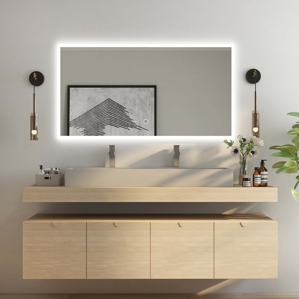 HMR - 48" Concrete Farmhouse Trough Bathroom Sink Cement Rectangular Gray Vessel Sink
