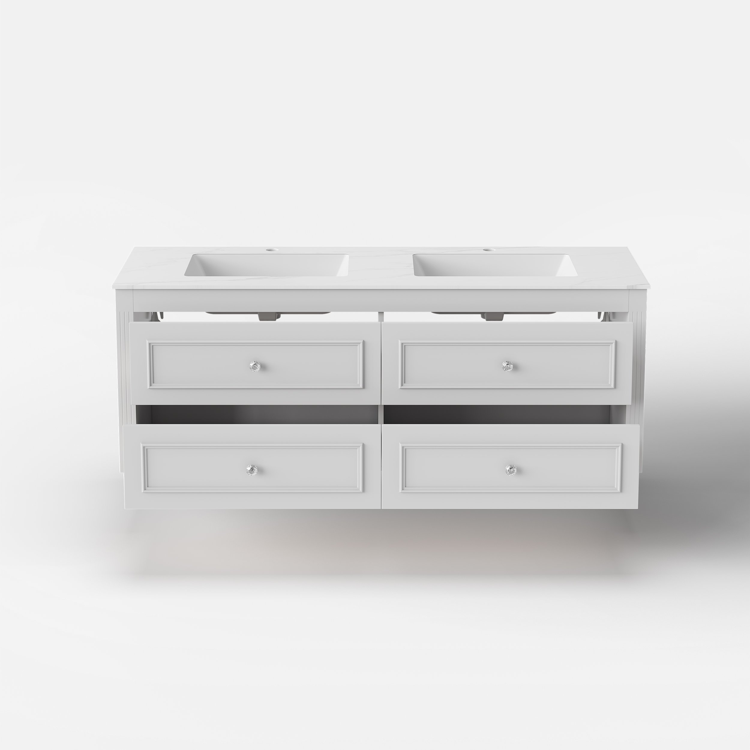 HMR - Bathroom Vanity Set 58.6"Modern Floating Ceramic Bathroom Vanity White with Double Sinks