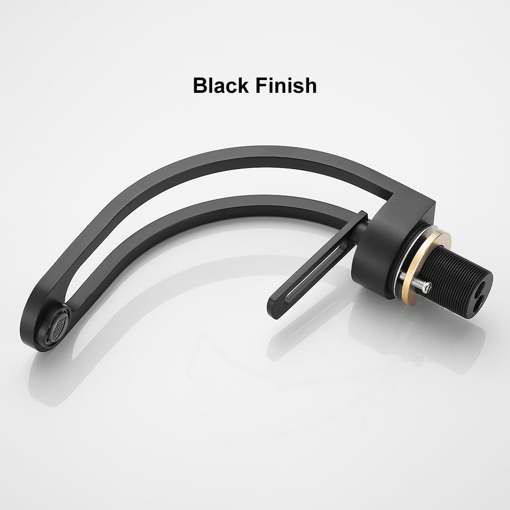 HMR - Modern Single Hole 1-Handle C-Shaped Spout Bathroom Sink Faucet in Black Solid Brass