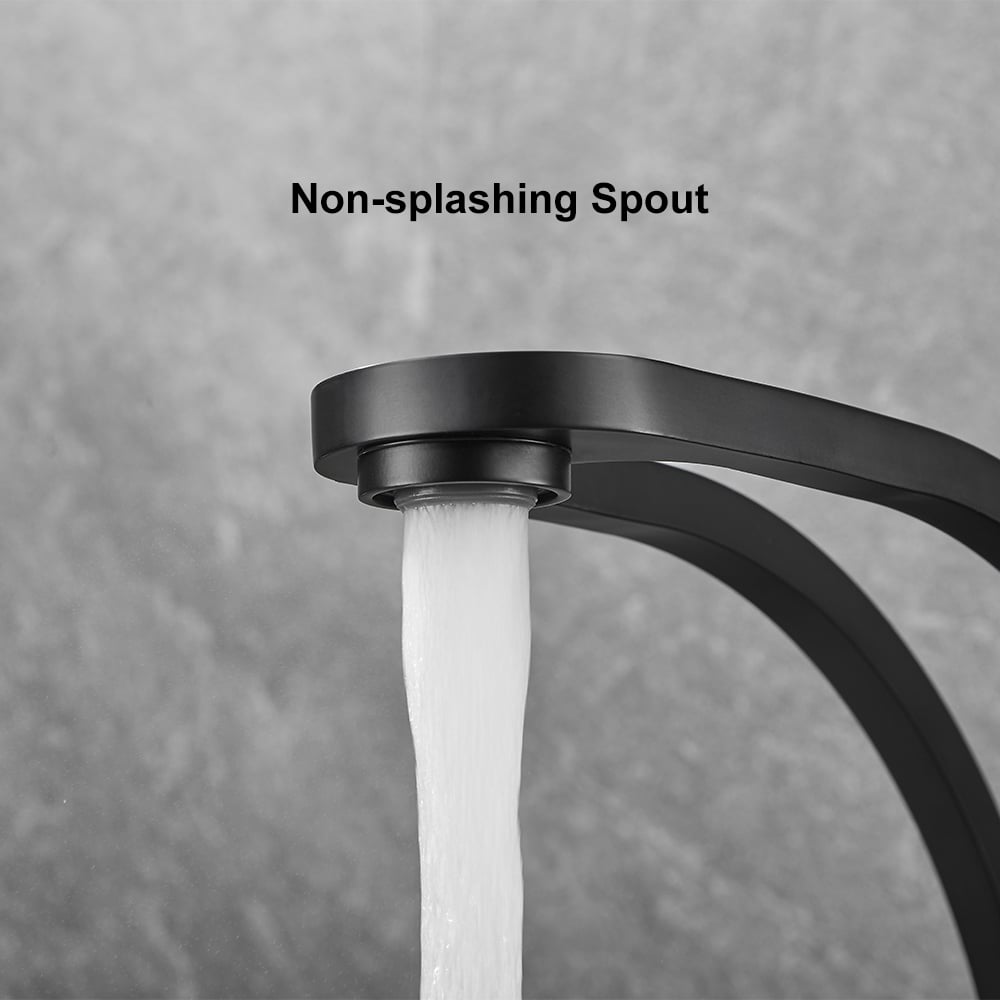 HMR - Modern Single Hole 1-Handle C-Shaped Spout Bathroom Sink Faucet in Black Solid Brass