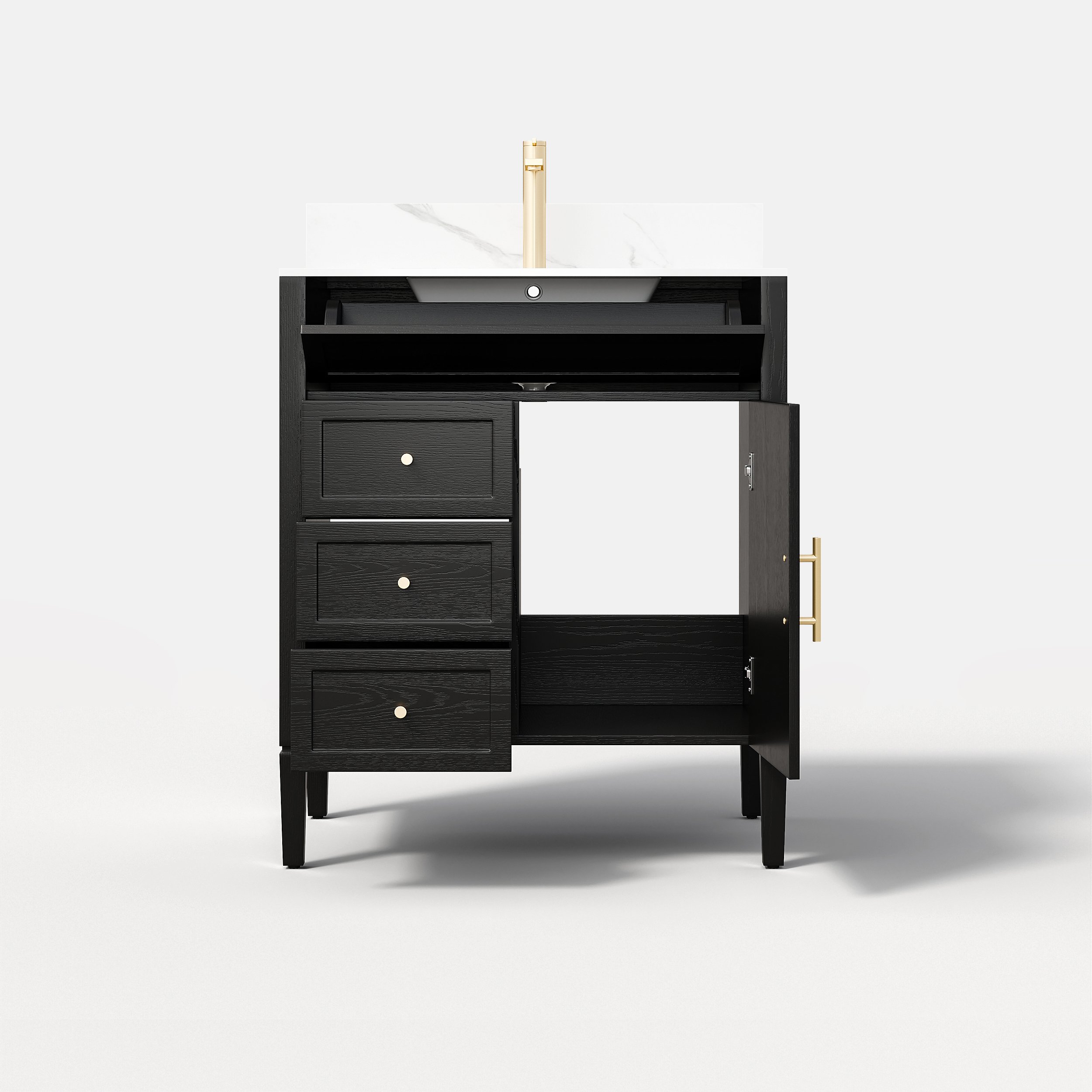 HMR - Bathroom Vanity Set 29.9'' Modern Freestanding Sintered Stone Bathroom Black with Sink