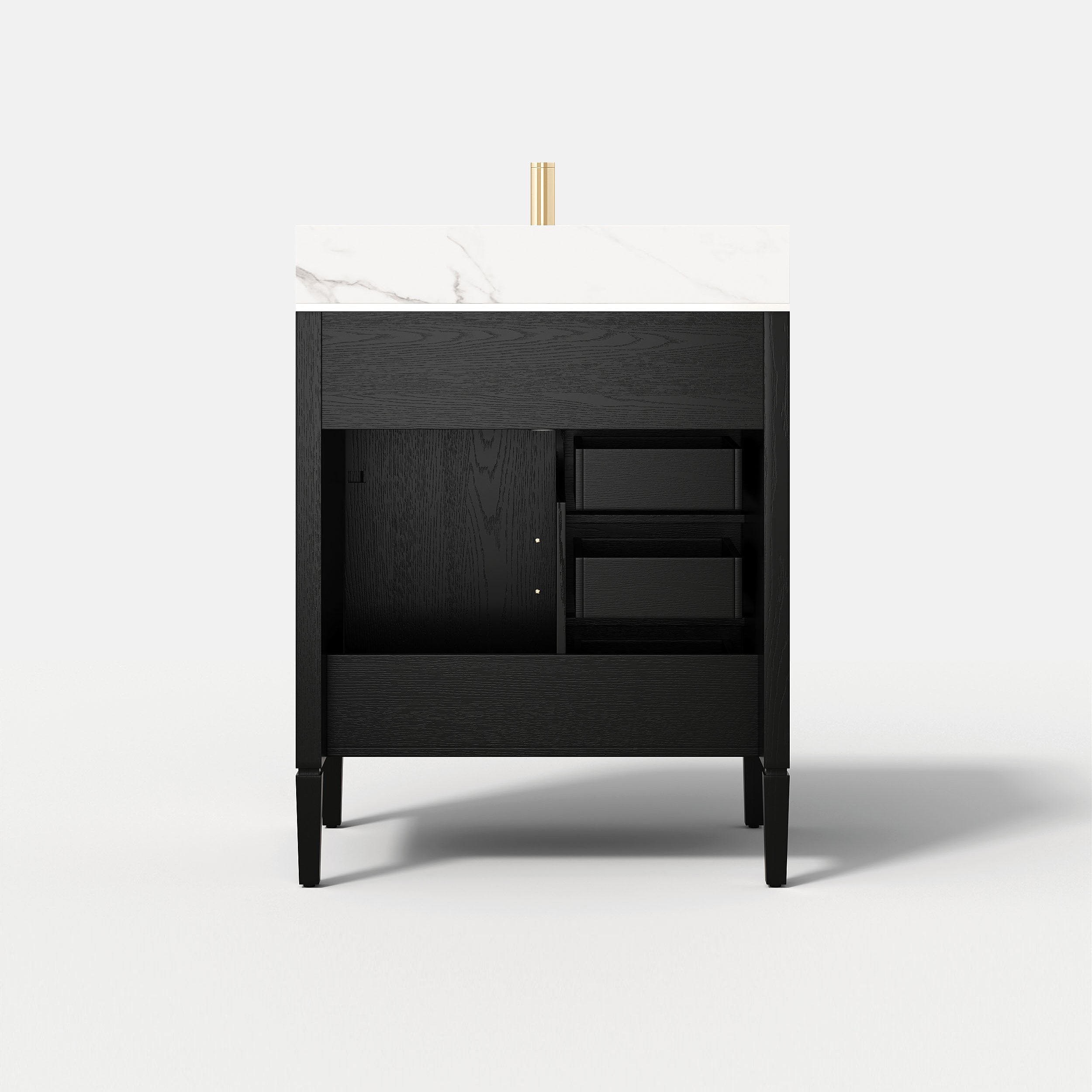 HMR - Bathroom Vanity Set 29.9'' Modern Freestanding Sintered Stone Bathroom Black with Sink
