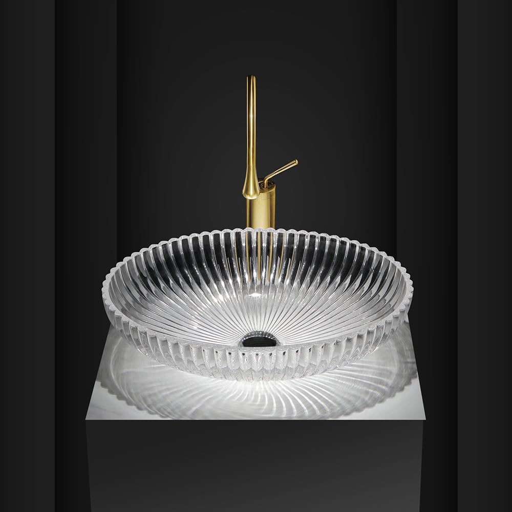 HMR - Modern Oval Clear Vessel Sink Transparent Crystal Glass Bathroom Wash Sink with Drain