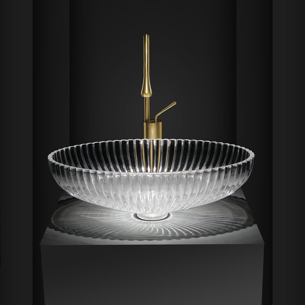 HMR - Modern Oval Clear Vessel Sink Transparent Crystal Glass Bathroom Wash Sink with Drain