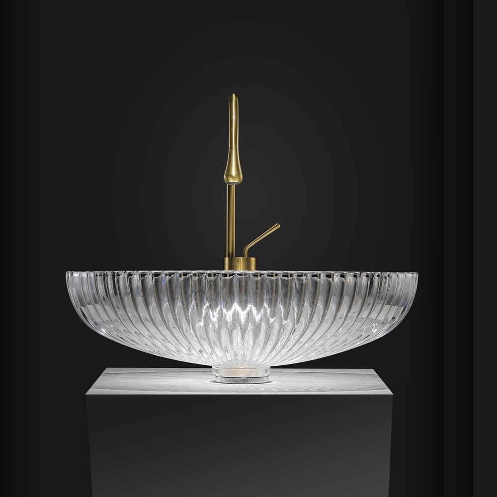 HMR - Modern Oval Clear Vessel Sink Transparent Crystal Glass Bathroom Wash Sink with Drain