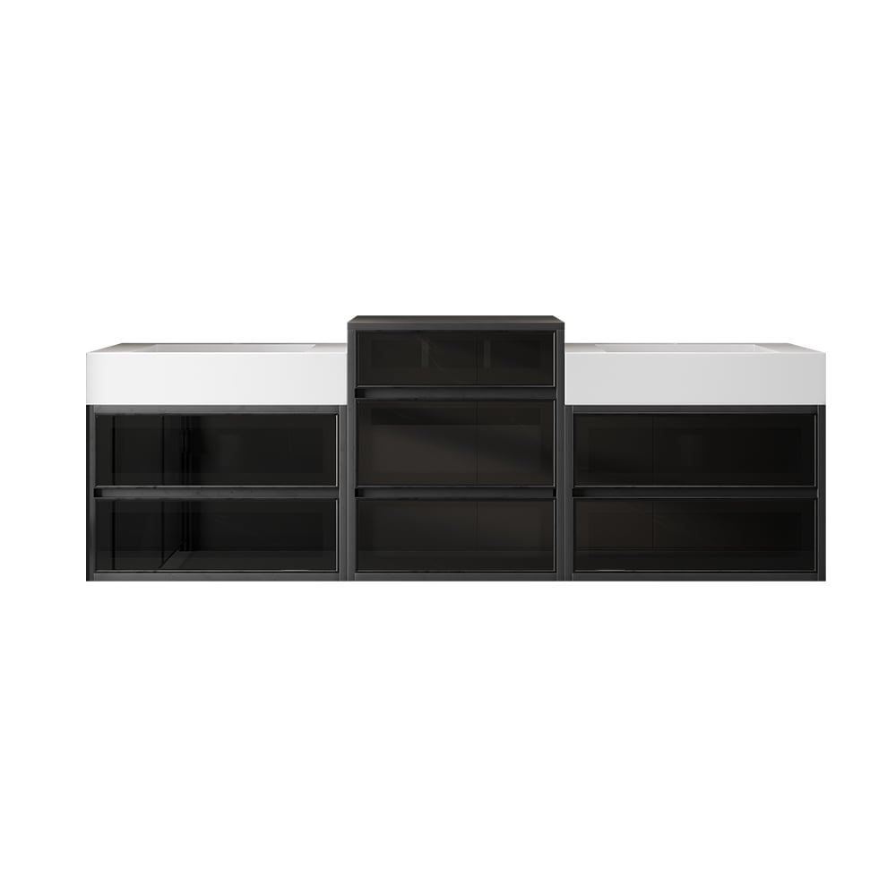 HMR - 67" Floating Double Bathroom Vanity and Center Tower Black with Faux Marble Top