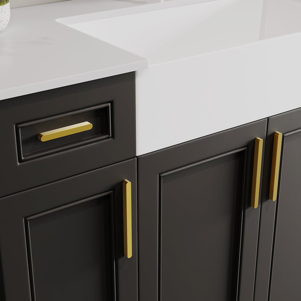 HMR - 48" Black Freestanding Single Farmhouse Sink Bathroom Vanity with Ceramic Top