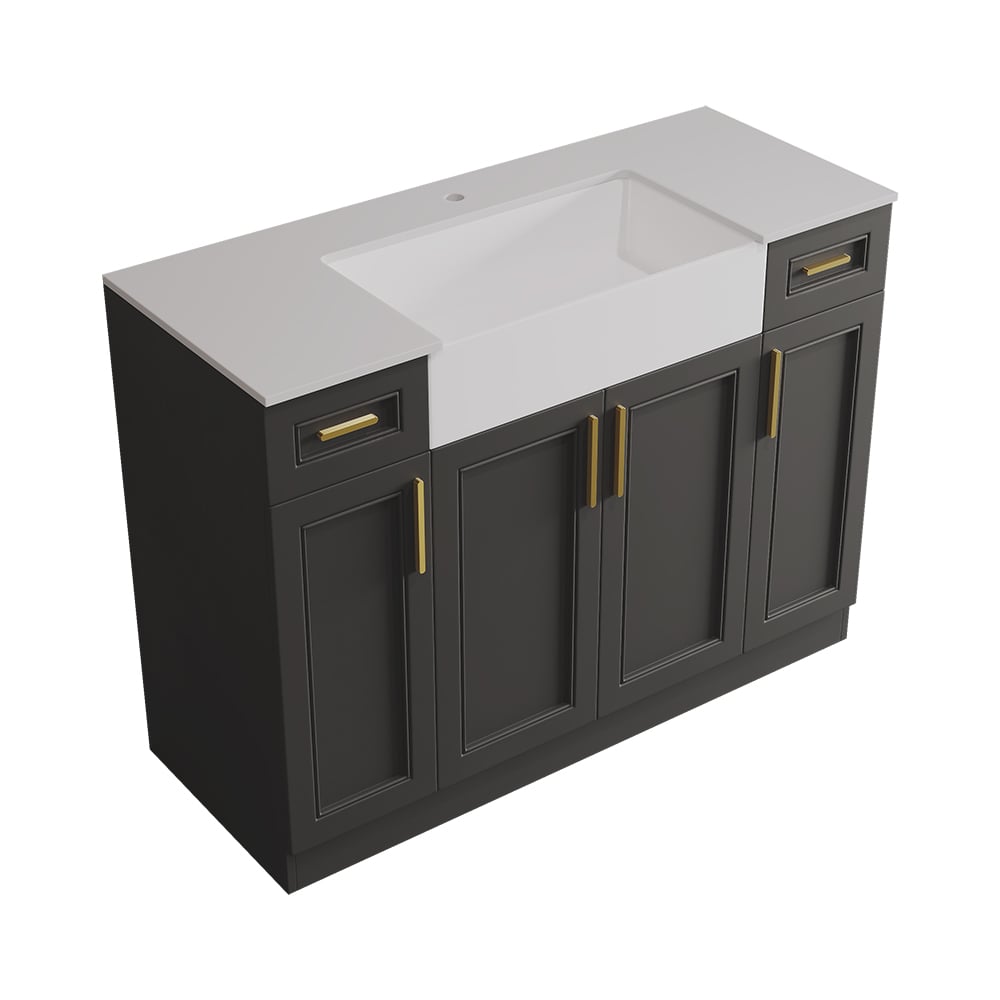 HMR - 48" Black Freestanding Single Farmhouse Sink Bathroom Vanity with Ceramic Top