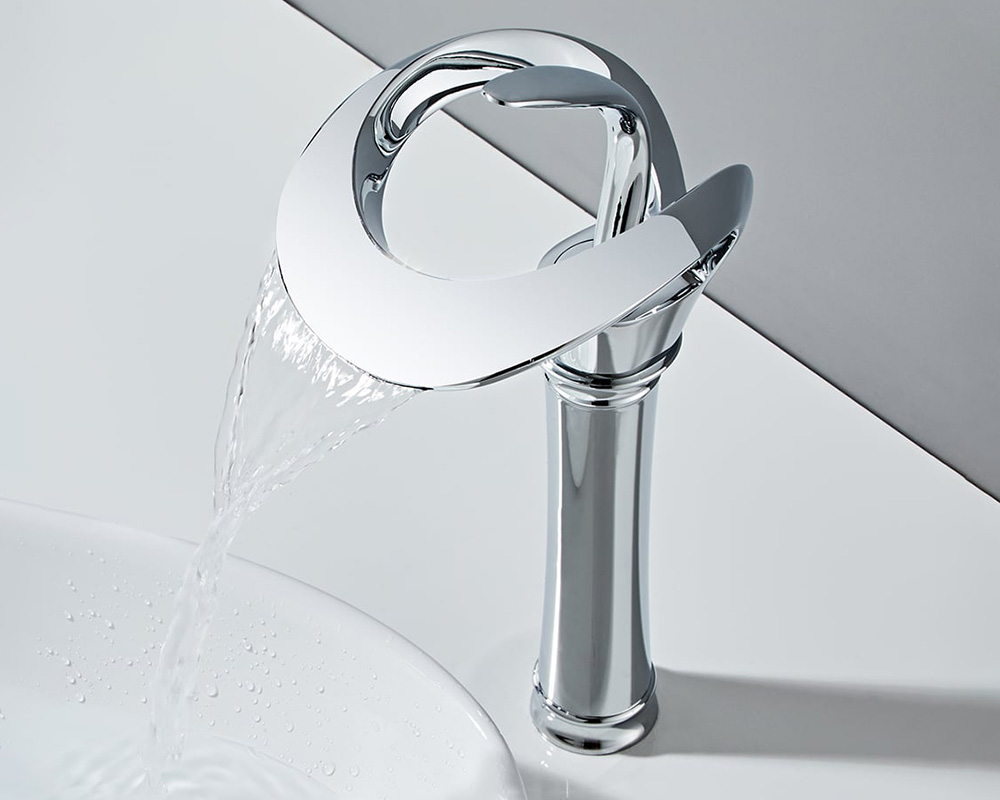 HMR Modern Elegant Waterfall Bathroom Vessel Sink Faucet Single Handle Solid Brass - Chrome