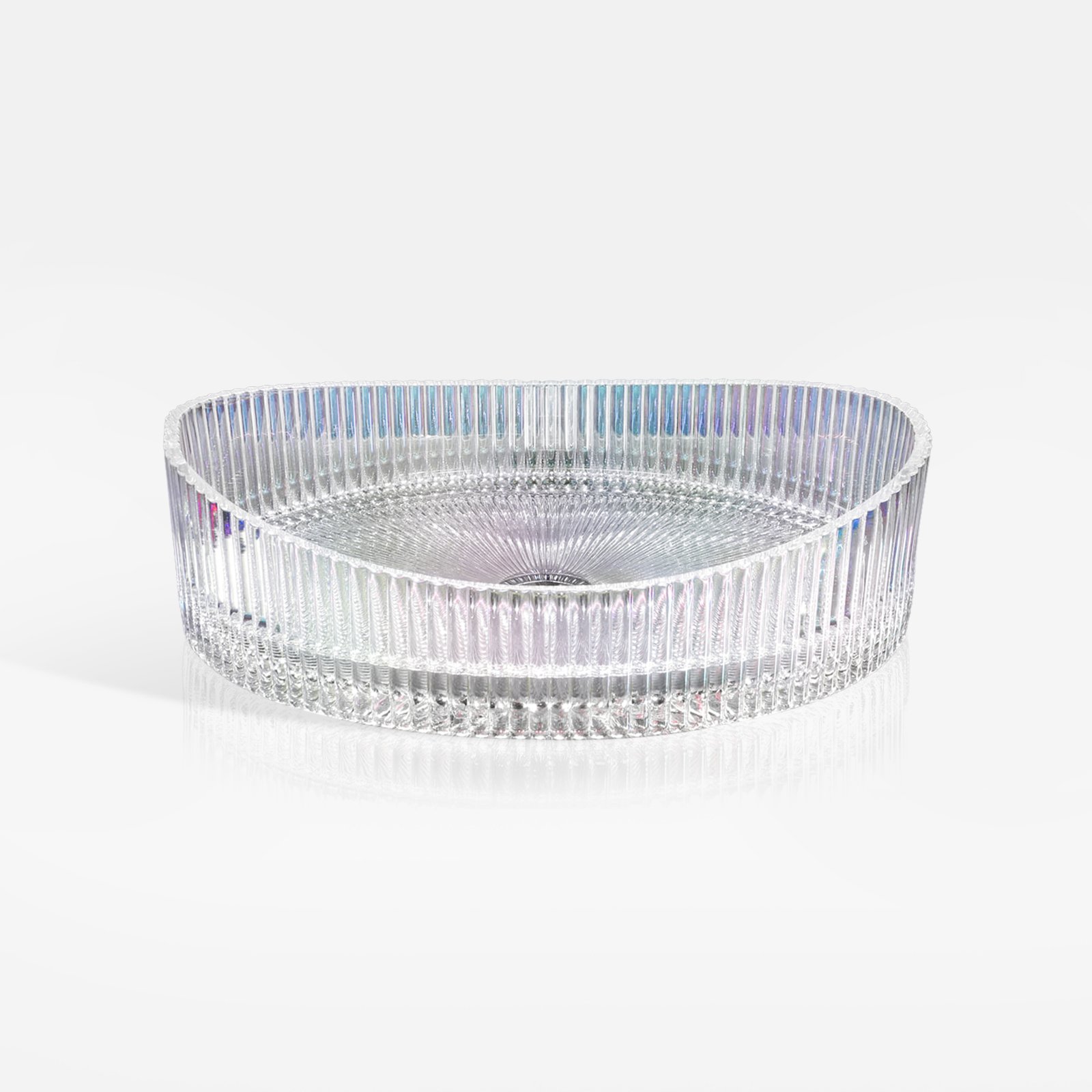HMR - 25" Crystal Glass Vessel Sink Oval Transparent Fluted Washbasin