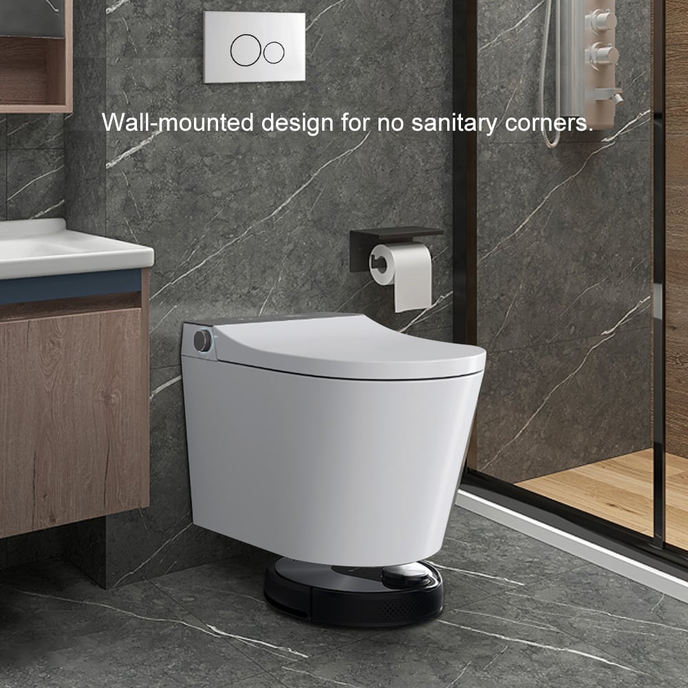HMR Set of Two Automatic Wall-Mounted Smart Bidet Toilet with In-Wall Tank White 1.58 GPF - White