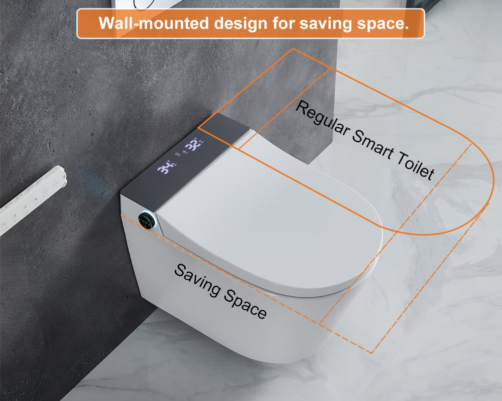 HMR Set of Two Automatic Wall-Mounted Smart Bidet Toilet with In-Wall Tank White 1.58 GPF - White