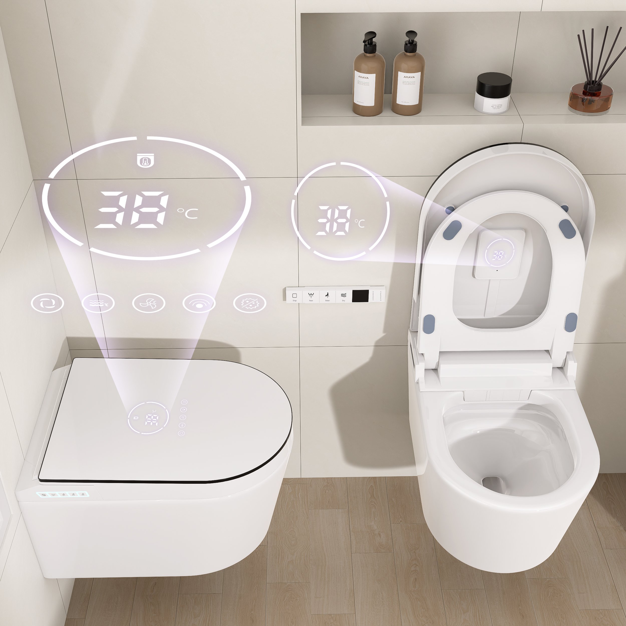 HMR - Automatic Wall-Mounted Smart Bidet Toilet with UV Sterilization Feature 1.58 GPF