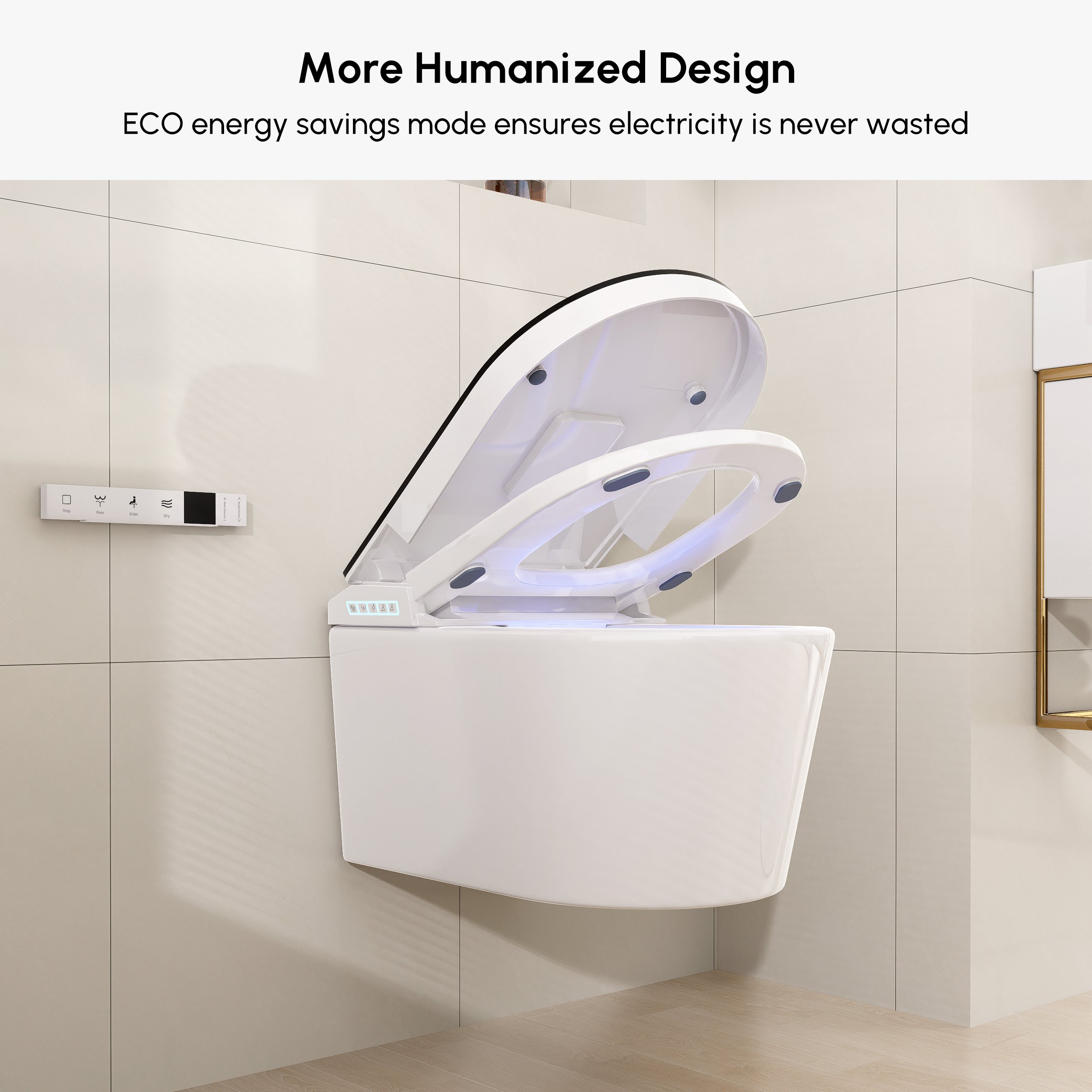 HMR - Automatic Wall-Mounted Smart Bidet Toilet with UV Sterilization Feature 1.58 GPF