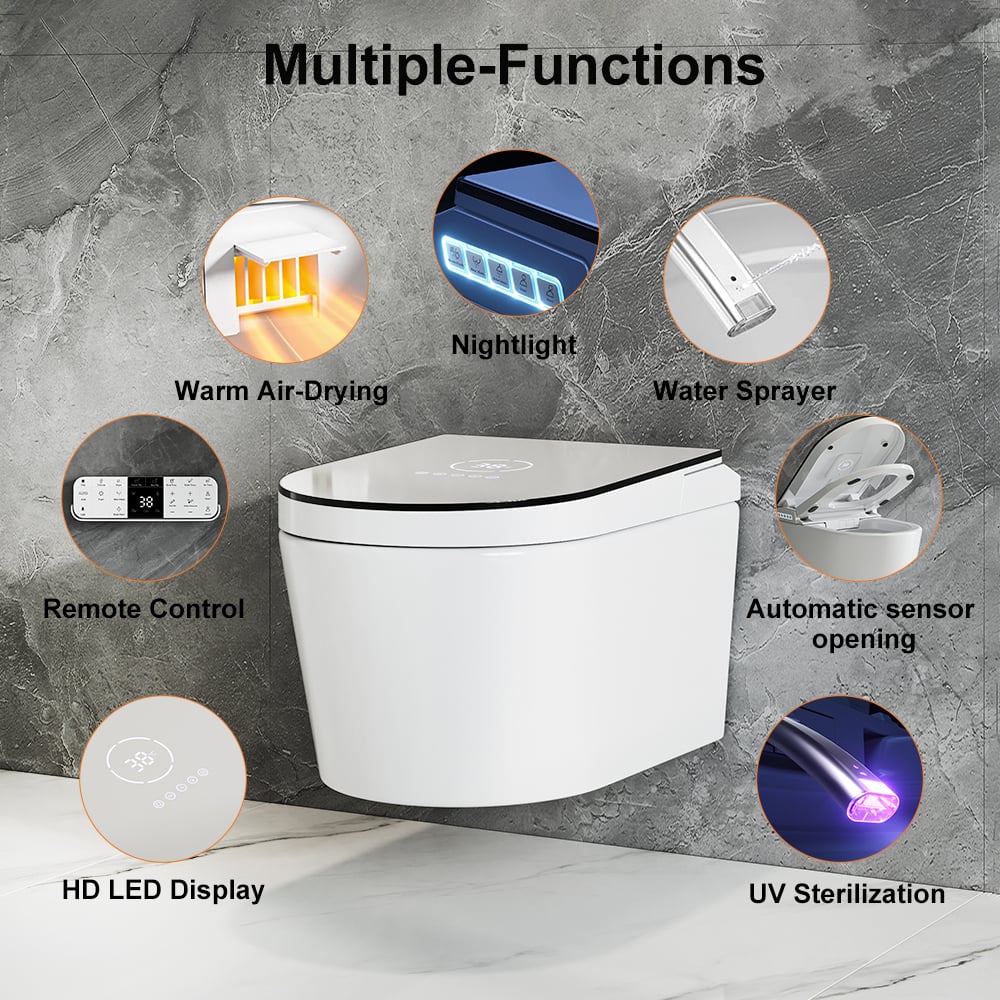 HMR - Automatic Wall-Mounted Smart Bidet Toilet with UV Sterilization Feature 1.58 GPF