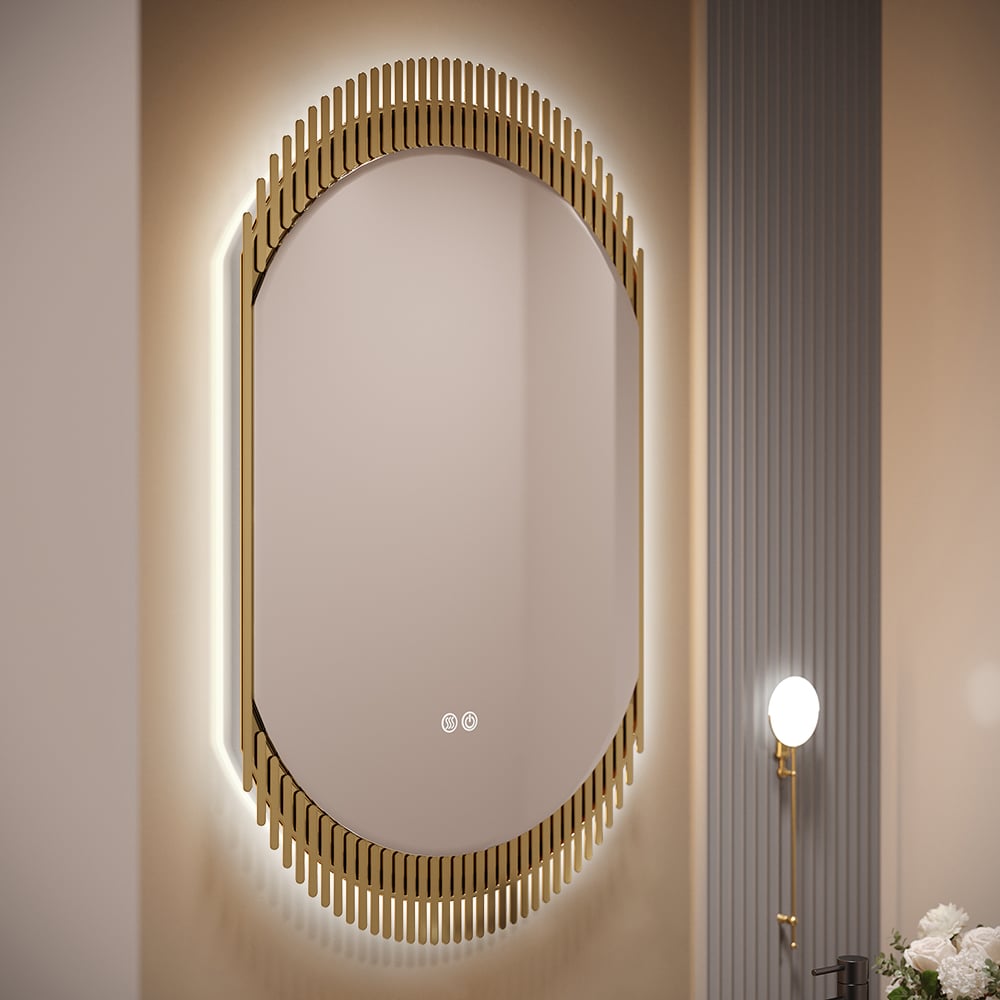 HMR - 20" Oval Decor LED Bathroom Mirror Wall-Mounted Defog in Gold