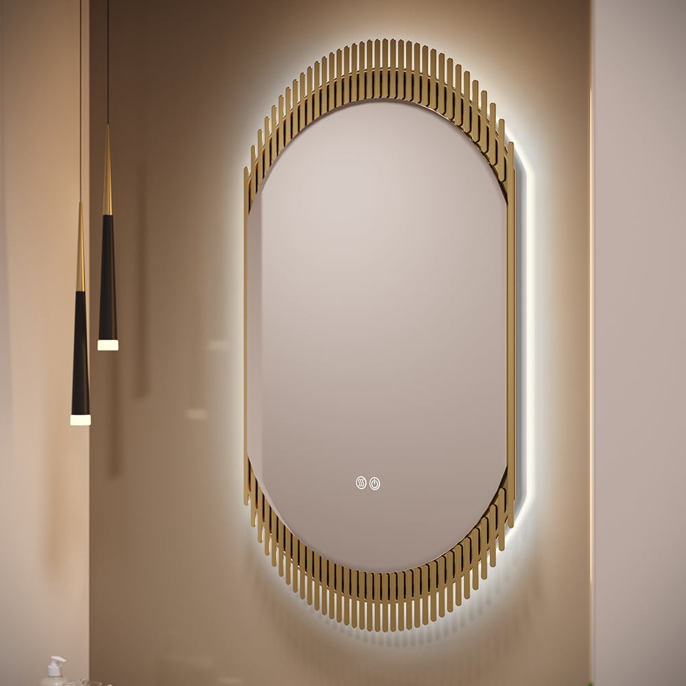 HMR - 20" Oval Decor LED Bathroom Mirror Wall-Mounted Defog in Gold