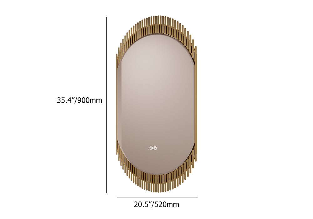 HMR - 20" Oval Decor LED Bathroom Mirror Wall-Mounted Defog in Gold