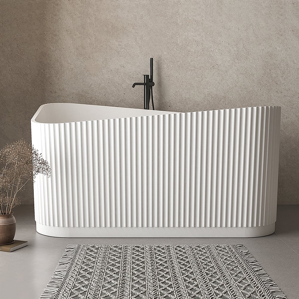 HMR - 47" Modern Novelty Freestanding Stone Resin Soaking Bathtub White 95.1-Gallon Capacity