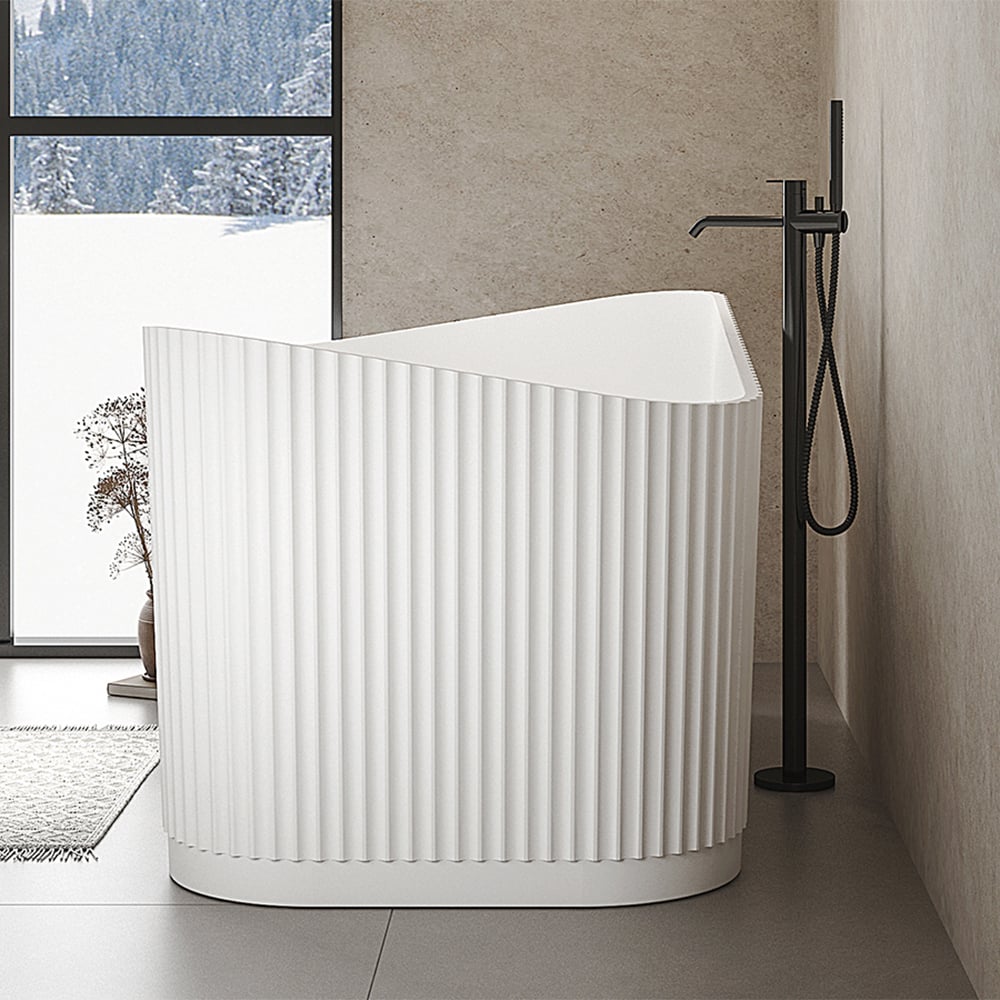 HMR - 47" Modern Novelty Freestanding Stone Resin Soaking Bathtub White 95.1-Gallon Capacity